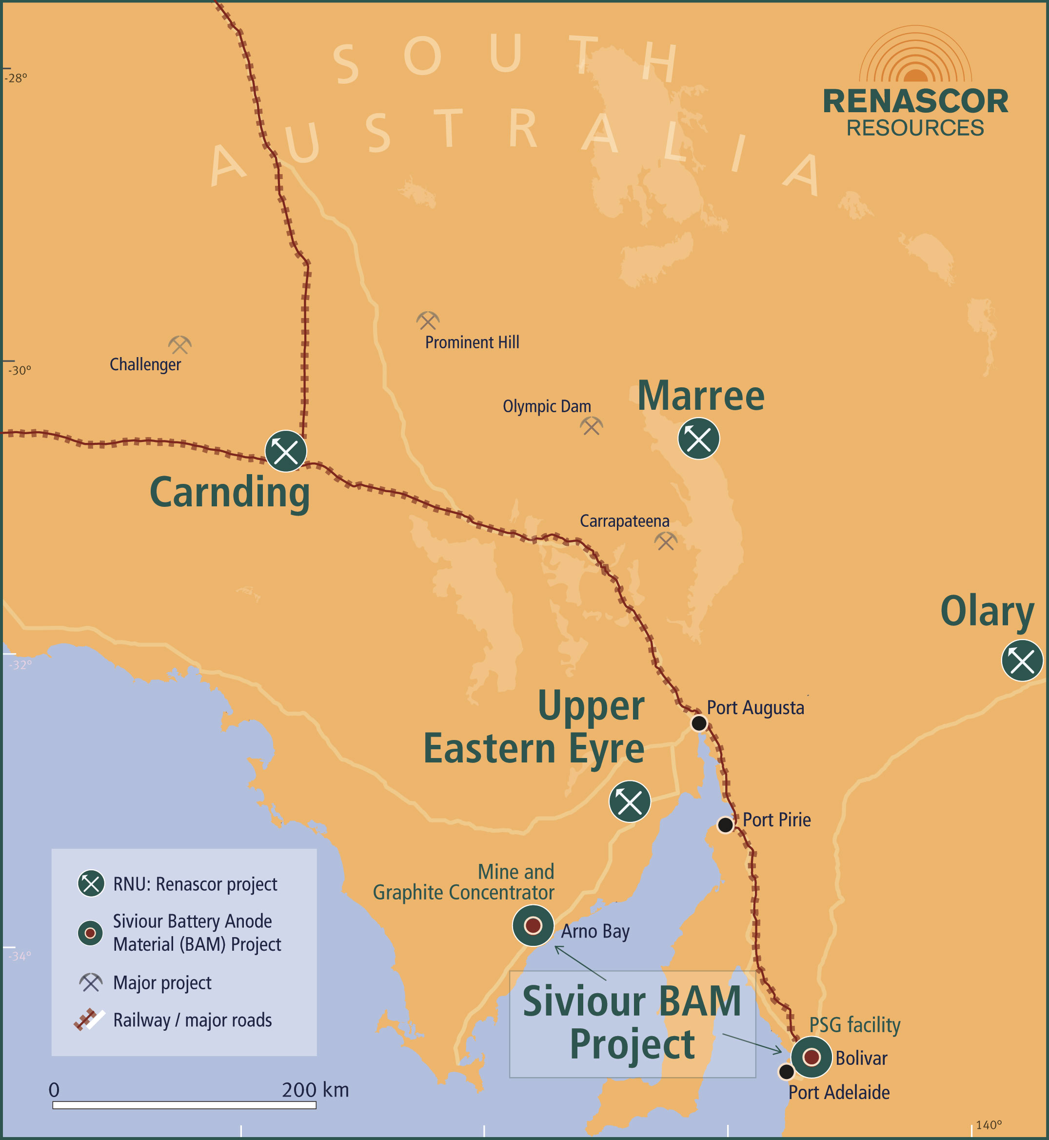 Images showing the 6 locations of Renascor Resource's projects in the state of South Australia